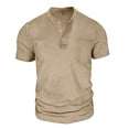 thumbnail image 3 of HOOMEUMY Men's Fashion Button Placket Short Sleeve Tops Lightweight Casual Basic Tees with Pocket for Daily Streetwear & Holiday Khaki L, 3 of 6