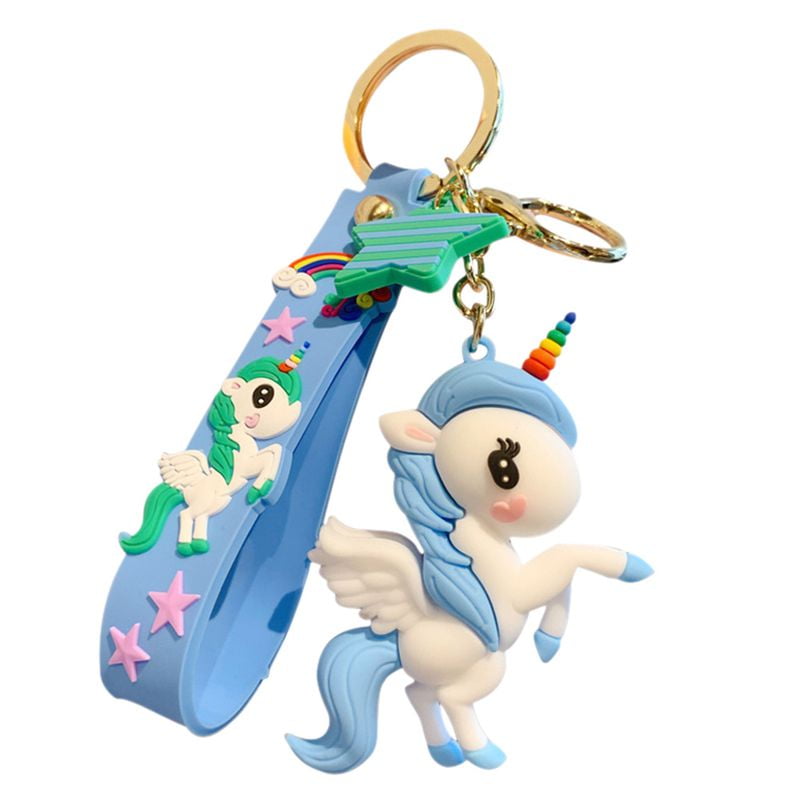 Rainbow Unicorn Cute Cartoon Soft Silicone Keychain Wristband Strap Bag Key Holder Key chains 
