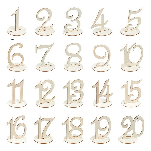 Wood Table Numbers Cards with Round Base for Wedding Restaurant Birthday Party Decorations Number 1 to 20 BurlyWood Number: 95~115x30~98x2mm Round Base: 78x78x2mm