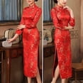 thumbnail image 5 of Quixlent Women Classic Chinese Dress Chinese Style Vintage Flower Print Stand Collar Long Sleeve Side Split Ankle Length Maxi Dress Qipao Cheongsam, 5 of 8