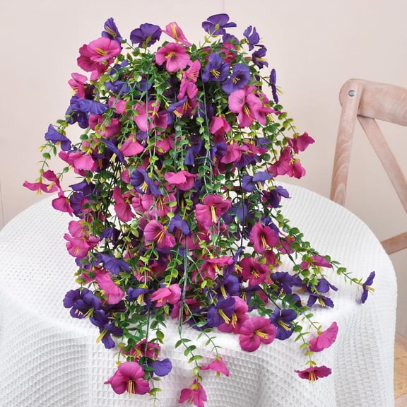 Fmbmuo Outdoor Artificial Hanging Flowers Lifelike Pansy Plants for Courtyard Garden Patio Balcony Decor Home Decor Wall Decor,Multicolor