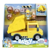 Bluey Dump Truck Play Vehicle with Exclusive Hard-Hat Bluey and Muddy Bingo, Toys for Kids 3-6 Years