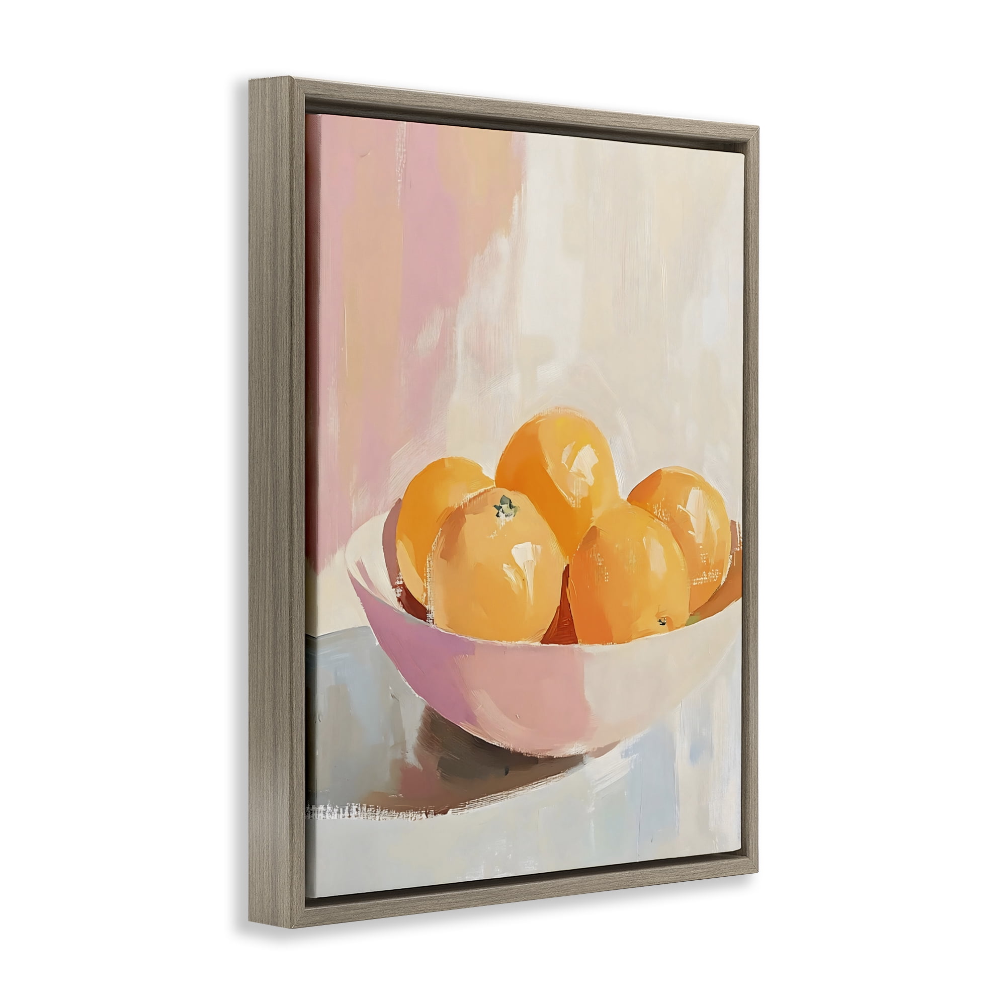 Stupell Industries Pastel Bowl of Oranges Brown Framed Floater Canvas Wall Art, design by The Prints Vibe