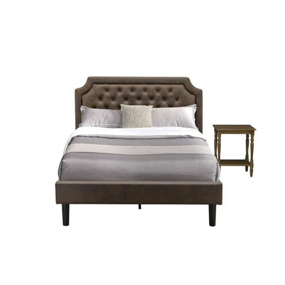 East West Furniture GB25F-1BF08 2-Piece Platform Full Bed Set with Bed Frame and an Antique Walnut End Table - Dark Brown Faux Leather and Black Legs