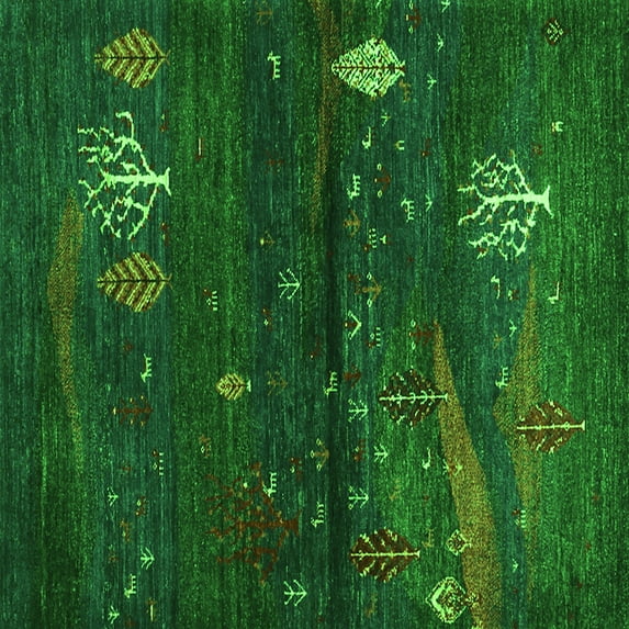 Ahgly Company Indoor Square Abstract Green Contemporary Area Rugs, 3' Square