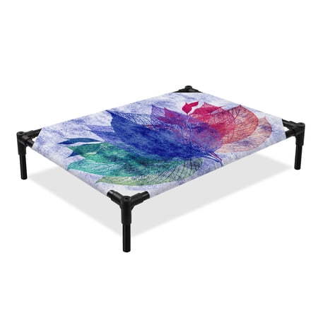 Leaves Foliage Elevated Dog Bed Purple Red Green Leaf Abstract Art Plant Cooling Breathable Outdoor Raised Dog Cot Bed with Metal Frame Non-Slip Feet for Large Dog 28x22in