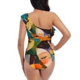 thumbnail image 5 of Picia Abstract Musical Faces Pattern Women's One Piece Swimsuits,One Shoulder Swimwear Asymmetric ,Ruffle Monokinis Bathing Suits,High Waisted Flattering Bathing Suits-Large, 5 of 8