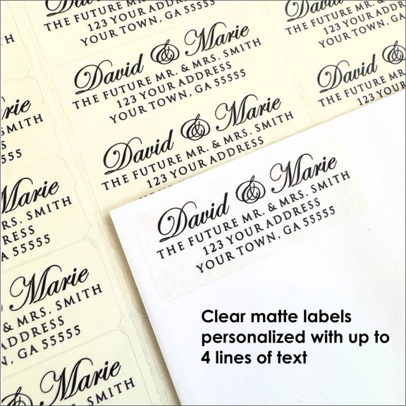 Clear Return Address Labels for Envelopes - Matte Frosted Clear Transparent Stickers, Custom Printed Personalized Labels, 5 Sheets, 150 Labels Total - Edwardian Script, Up to 4 Lines of text