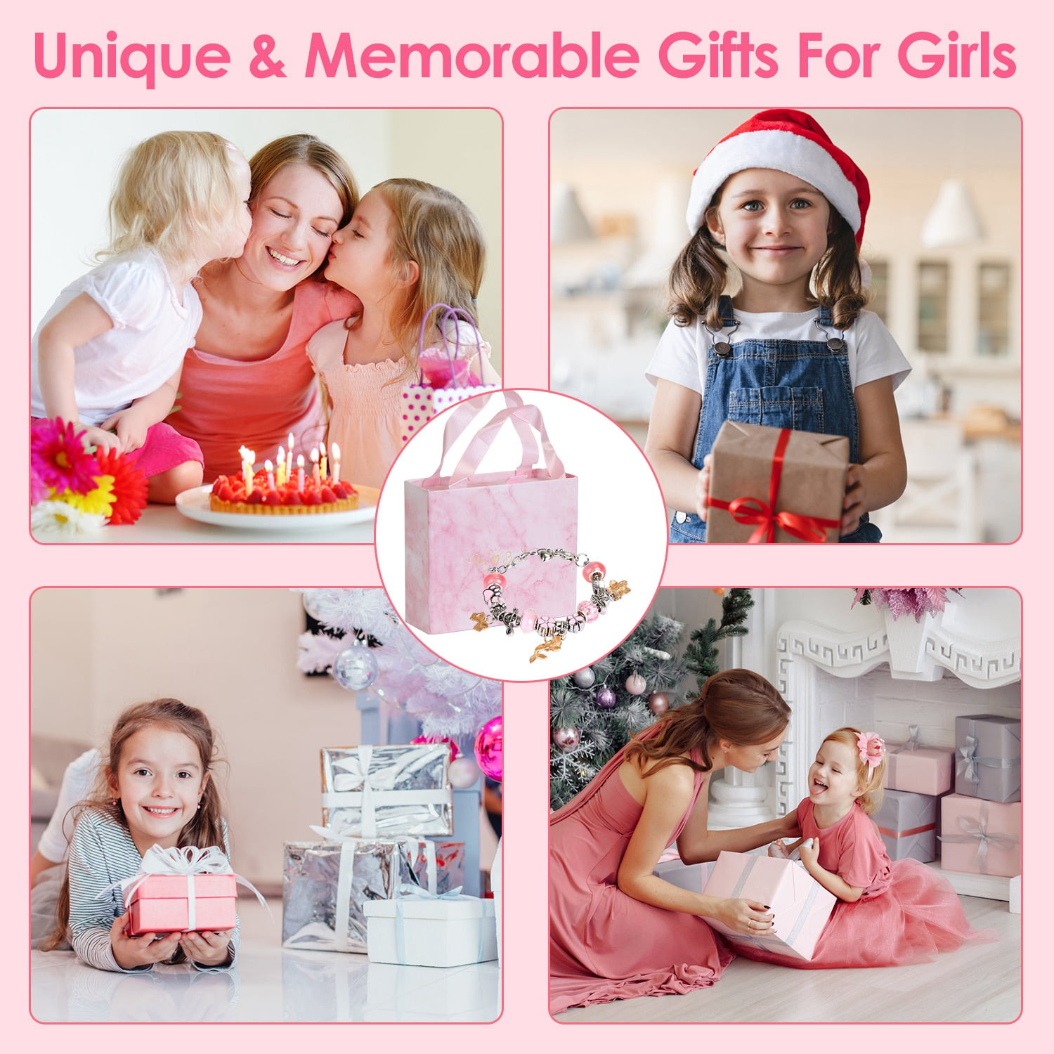 DIY Charm Bracelet Making Kit 66Pcs Jewelry Making Kit Perfect Crafts Gifts Birthday with Gift Box for Girls  5 6 7 8 9 10 11 12 Years Old Red