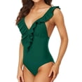 thumbnail image 3 of Womens Ruffle One Piece Bathing Suits Plunge V Neck Padded Monokinis Swimsuits, 3 of 7