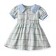thumbnail image 2 of Odeerbi Niñas Verano Plaid Princesa Vestido Cuello Punto Algodón Vestido Solapa Manga Corta Vestido, 2 of 4