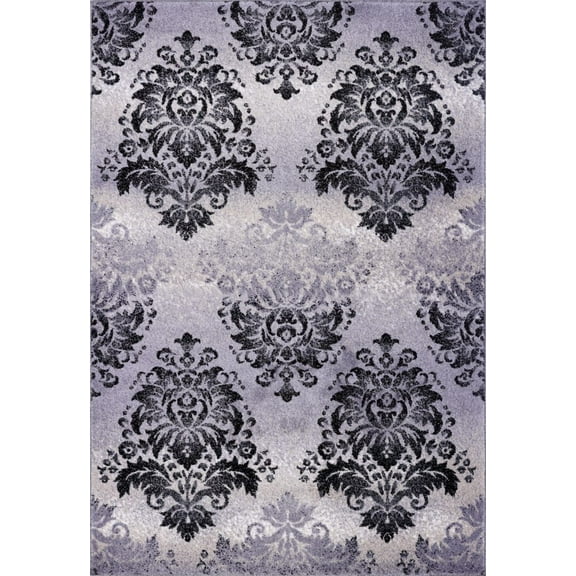 Ladole Rugs Everest Collection Milan Classic Damask Style Soft Beautiful Area Rug Carpet in Gray and Black, 7x10(6'5" x 9'5" , 200cm x 290cm)