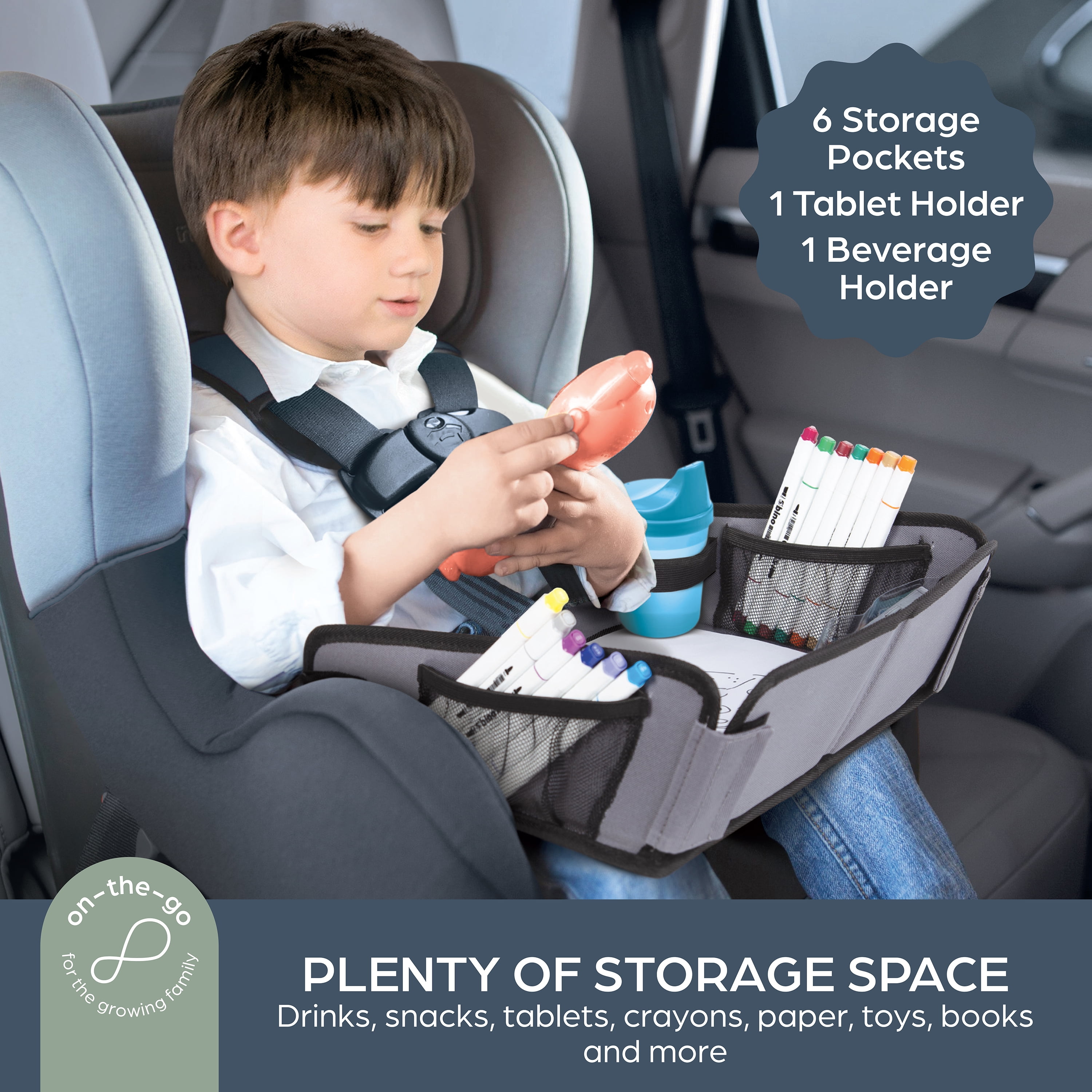 (3 pack) Dreambaby® EZY-Tote Kids Activity Tray for Car Travel – Lap Desk, Tablet Holder & Snack Tray