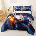thumbnail image 3 of Castle Fairy Speeding Sports Car Queen Comforter Set 3pcs for Boys, Fire Trail Bedding Comforter Set for Teen Room, Black and Red,Navy Blue Reversible, 3 of 6