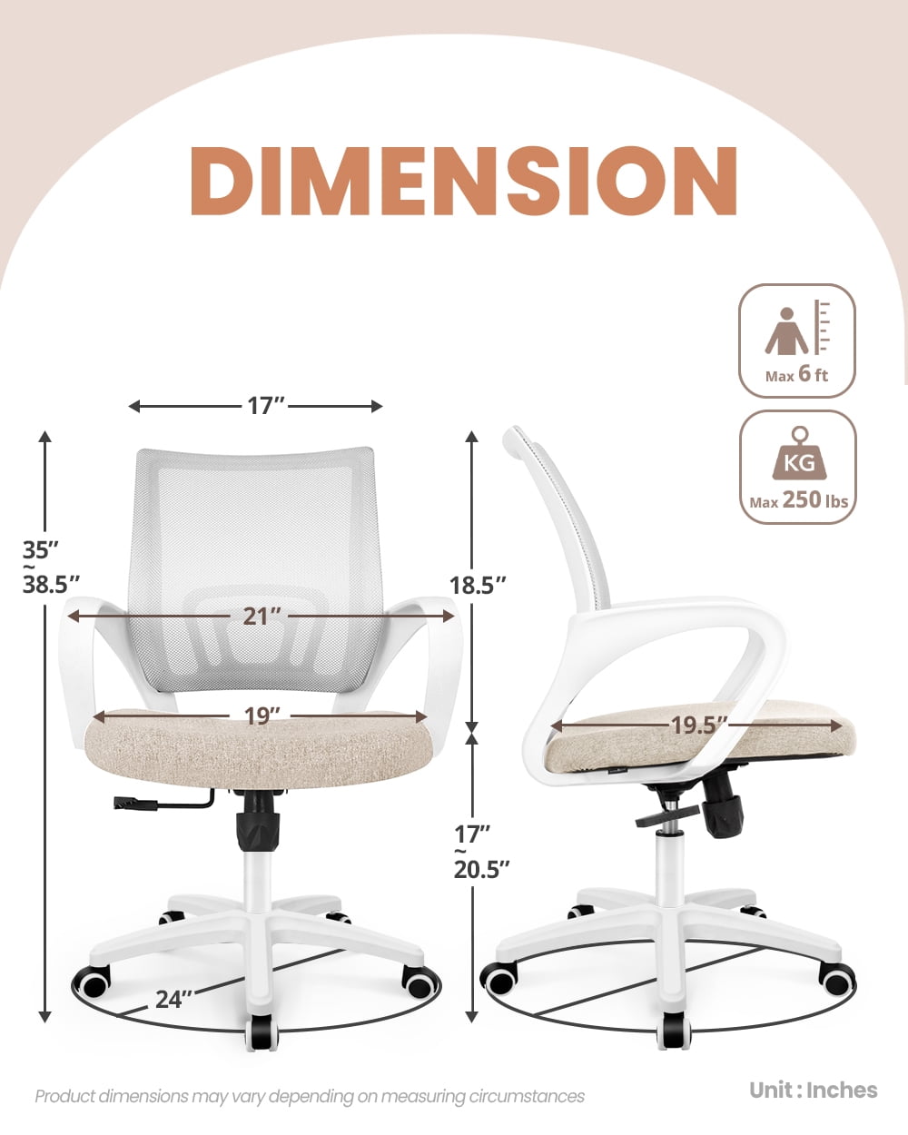 NEO CHAIR Office Desk Computer Chair Ergonomic Mesh Gaming Cushion Seat with Comfy Lumbar Mid Back Support Adjustable Height Swivel Rolling Wheels for Home Task (Beige)