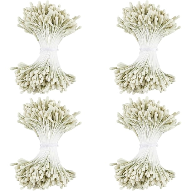 1600 estambres de flores de doble cabeza hechos a mano, estambres florales, pistilo, flores artificiales perladas, color caqui oscuro, polen floral.