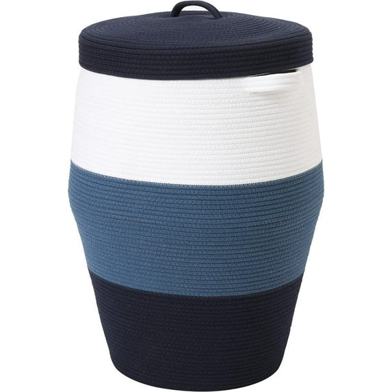 26" x 20" Tall Extra Large Storage Basket with Lid Toy Storage Bin, for Toys Blanket in Living Room, Dark Blue/Deep Blue with Lid