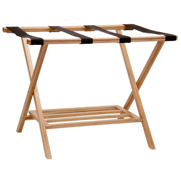 Household Essentials Bamboo Luggage Rack with Lower Shelf, Brown