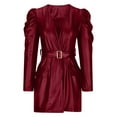 thumbnail image 4 of Pompotops Mode Automne et Hiver Femmes Aguichant Robe Longue à Manches Longues Col en V Unie en Solde, 4 of 6