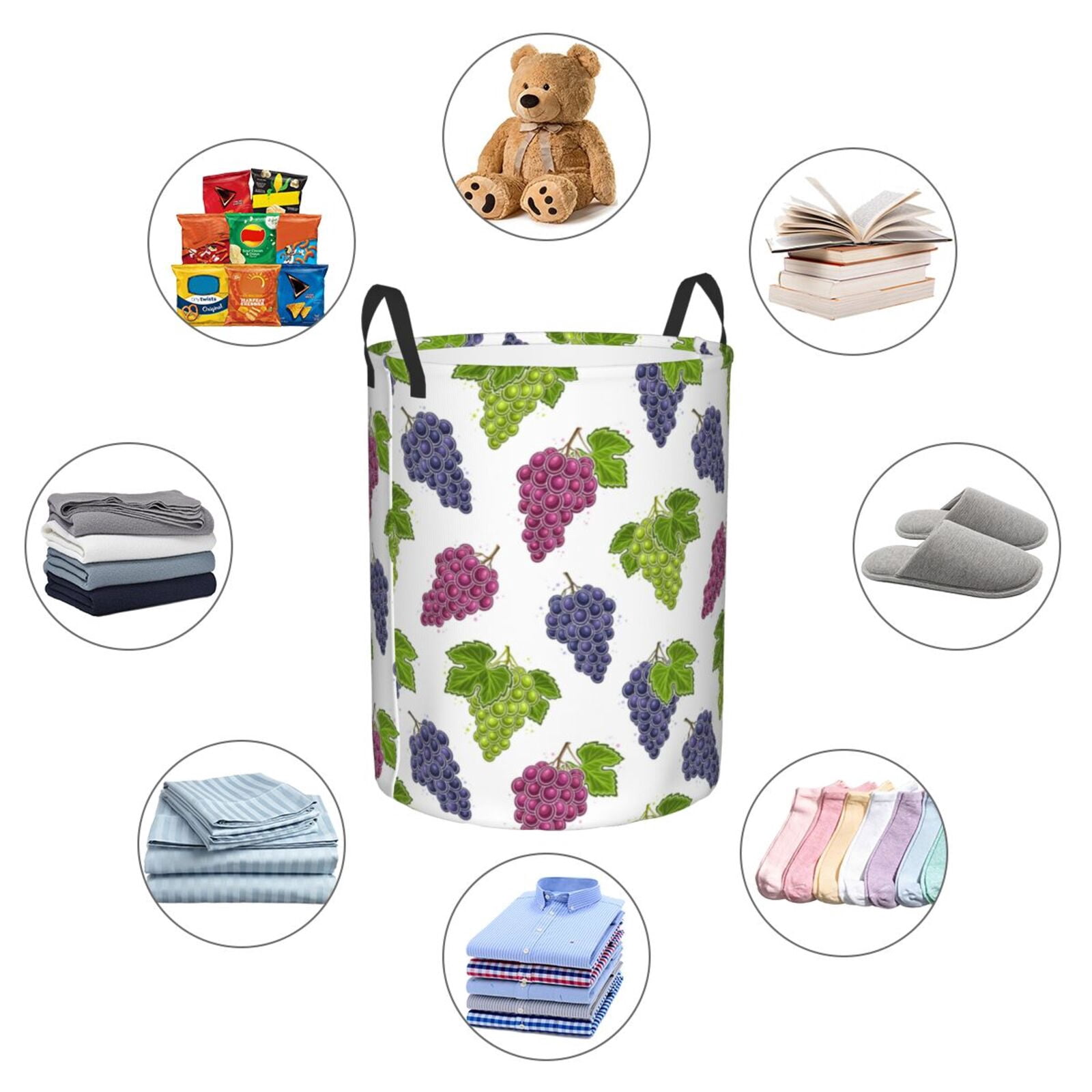 Large Laundry Basket with Handles - blue green purple Grape Kids Baby Dirty Clothes Laundry Hamper for Bedroom Aesthetic