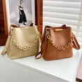 thumbnail image 5 of Fashionable Chain Handle Shoulder Bag Korean Elegant Solid Color PU Leather Bucket Bag Crossbody Handbag Purse for Women, 5 of 8