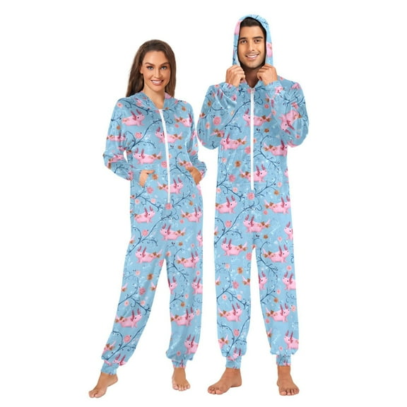 joogoo Cute Axolotls Blue Unisex Adults Onesies Pajamas Jumpsuits L
