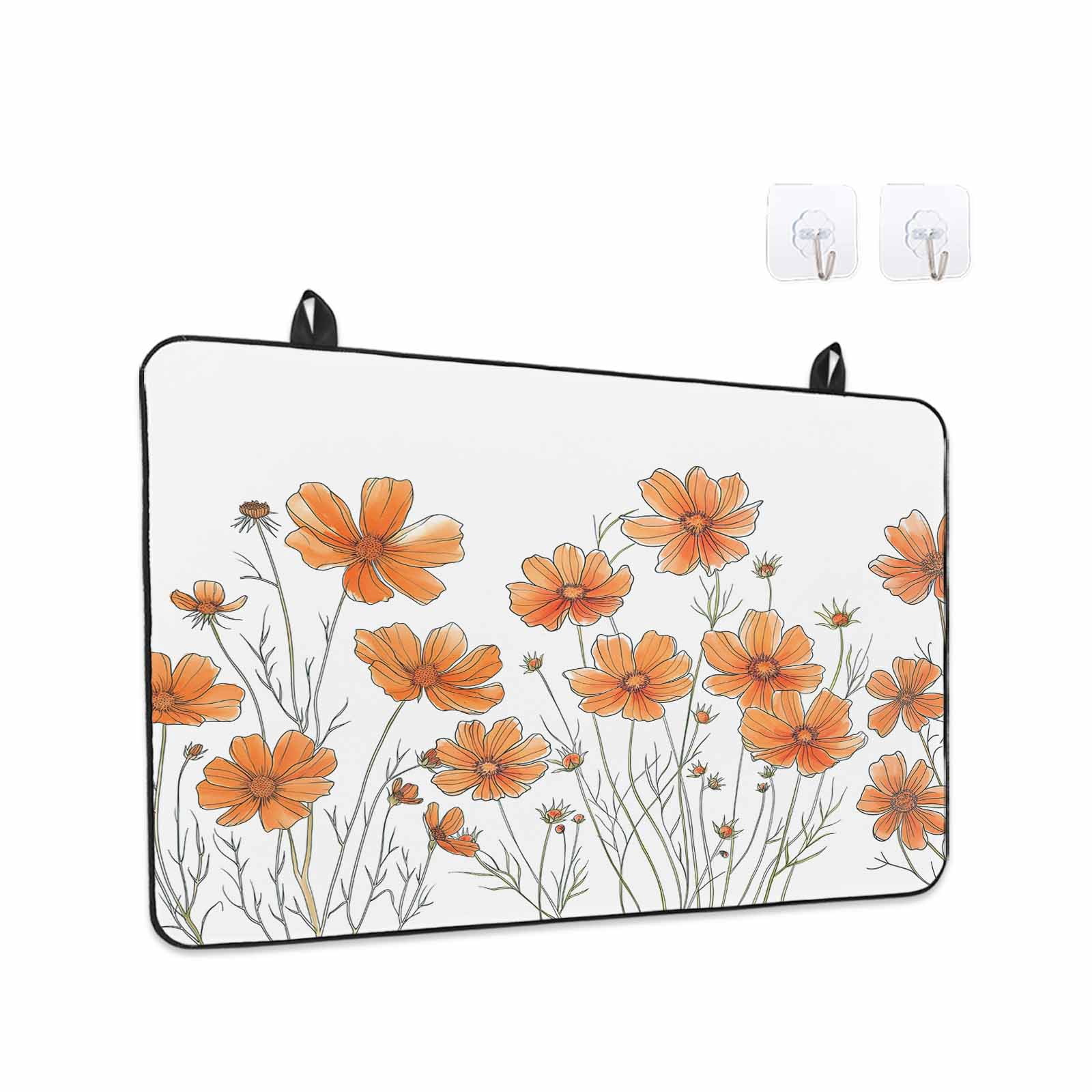Orange Spring Floral Stove Top Cover for Electric Stove, Heat-proof & Non Slip Glass Top Stove Cover Protector, Summer Botanical Watercolor Daisy Kitchen Flat Cooktop Rubber Mat 28.5x20.5 Inches