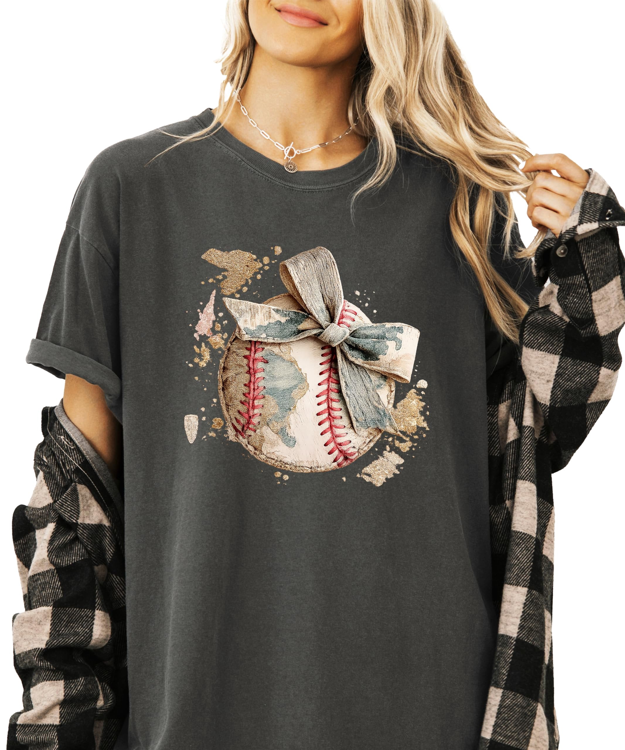 Cute Baseball Bow Shirt for Women - Coquette Game Day Tee - Trendy Sports Mom T-Shirt Pepper Shirt Adult Medium