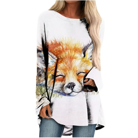 

White Long Sleeve Shirts for Women Long Sleeve Shirts for Women Under Scrubs Women s Ladies Loose Fit Tops Casual Print T-Shirts Long Sleeve Blouse Long Sleeve Blouses Plus Size Yellow M