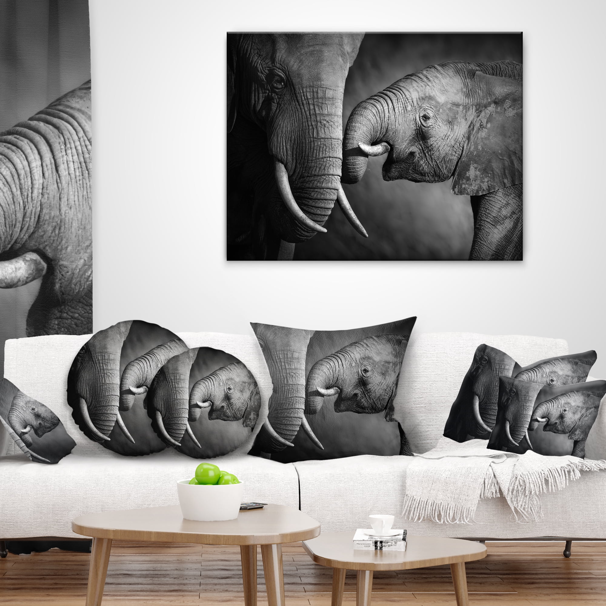 Designart Elephants Showing Affection - Abstract Throw Pillow - 18x18