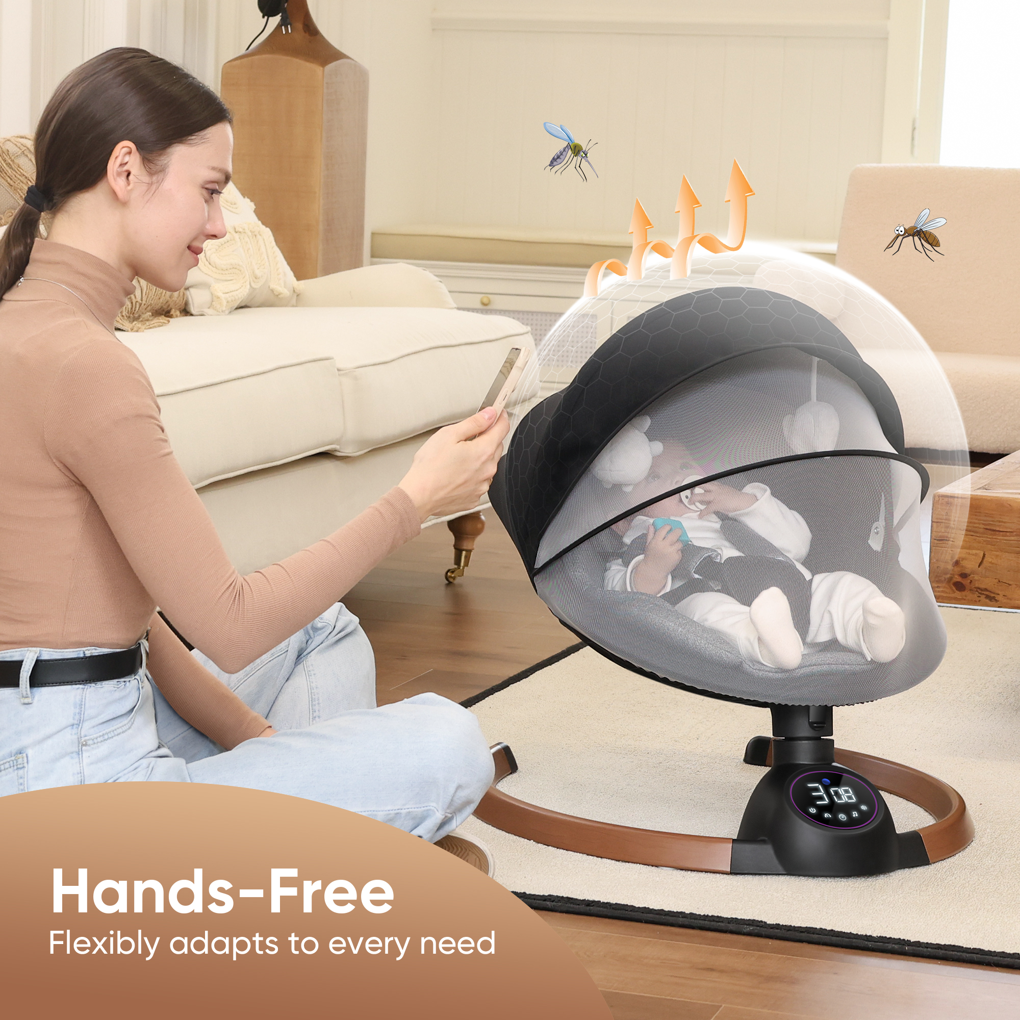 Babyeap Baby Swing with Bluetooth Remote Control, Gray photo 3