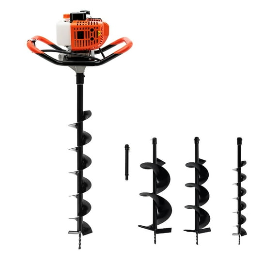 YIYIBYUS 52CC 2 Stroke Gas Powered Auger Post Hole Digger Farm Fence Ground Drill Hole Borer 2.3HP 1.7KW Single Cylinder Air-Cooled Engine Earth Digger Garden Tools with 4" 6" 8" Bits & Extension Bar