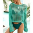 thumbnail image 2 of Jdlsppl Women's Long Sleeve Fishnet Shirt Crochet Cover Up Lightweight Knitted Beachwear Beach Net Crop Top Sheer Soft Bathing Suit Coverup Mint Small, 2 of 4
