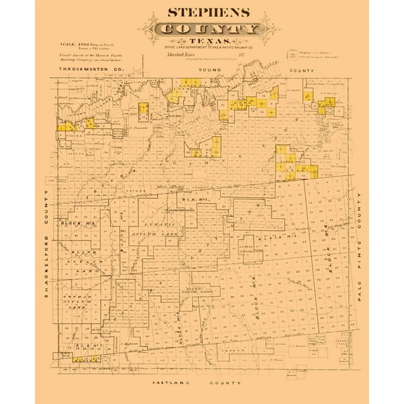 Historic County Map - Stephens County Texas - Gast 1870 - Vintage Wall Art