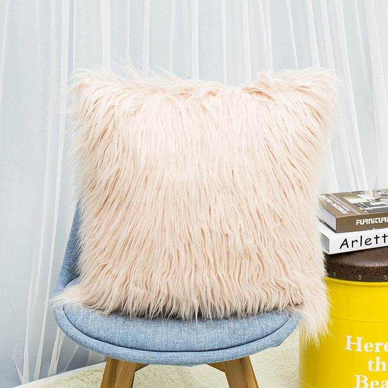 Fluffy Solid Color Square Throw Pillow Case Cushion Cover Home Decor 18 ...