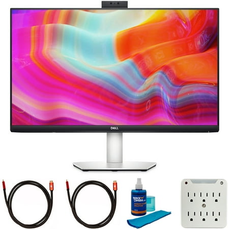 Dell S2722DZ 27 inch QHD 2560x1440 Video Conferencing Monitor Bundle with 2x 6FT Universal 4K HDMI 2.0 Cable, Universal Screen Cleaner and 6-Outlet Surge Adapter