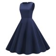 thumbnail image 3 of Bigersell Plus Size Formal Dresses Women's Summer Fashion Sleeveless Round Neck Vintage Solid Party Swing Dress Women Bodycon Dress Style 18725, Female Short Dresses Navy L, 3 of 6