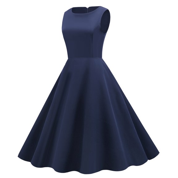 Nuoqisi Women's Summer Sleeveless Round Neck Solid Flared Vintage Gown - Retro Style Dress with Full Skirt for Warm Weather Events, Parties and Special Occasions