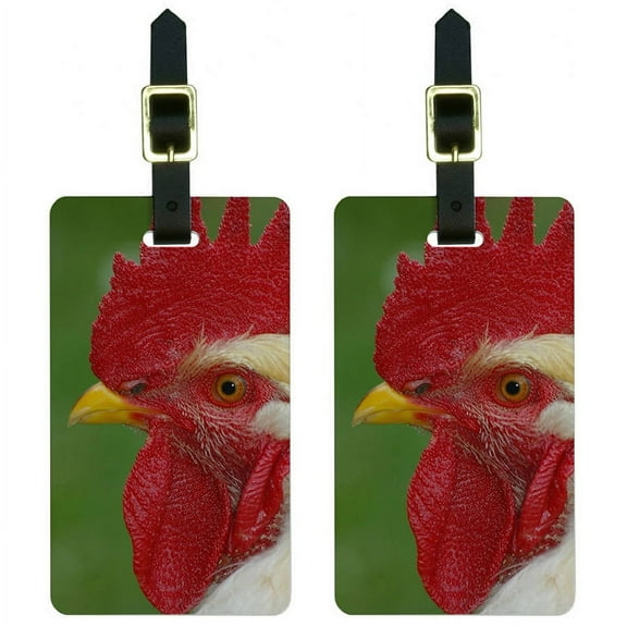 White Rooster Chicken Luggage Tags Suitcase Carry-On ID, Set of 2