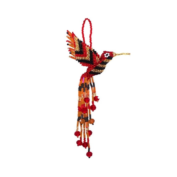 Multicolored Hummingbird Hanging Figurine Ornament Czech Glass Seed Bead Fringe Tail Dangles - Handmade Gifts Spirit Animal Boho Accessories