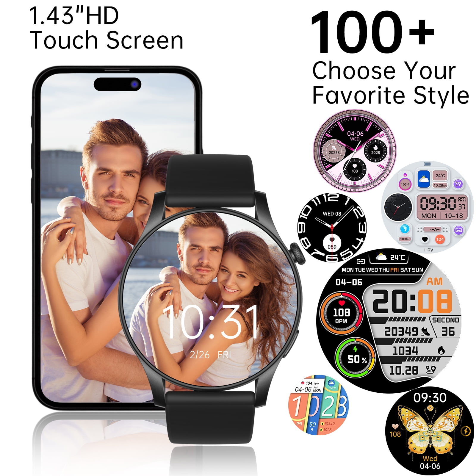 SKMEI Smart Watch for Men Women, 1.43" HD Smartwatch (Answer/Make Call), Fitness Tracker with 100+ Sport Modes, Activity Tracker for Android iOS