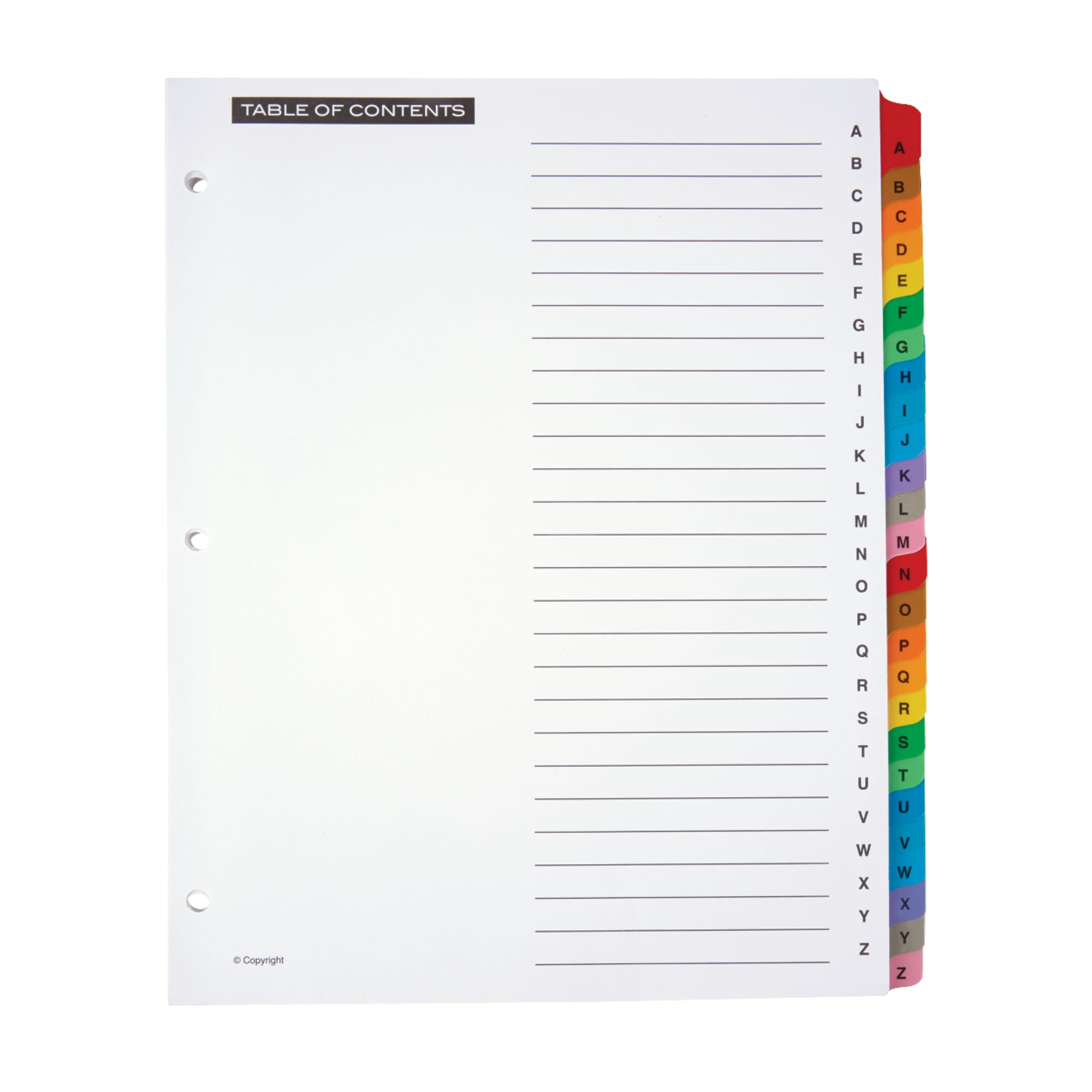 Office Depot Table Of Contents Customizable Index With Preprinted Tabs, Assorted Colors, A-Z, 14706