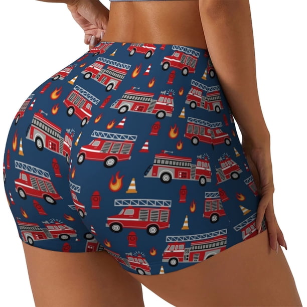 Fotbe Fire Truck 1 Shorts Sin Costuras – Shorts Deportivos de Cintura Alta para Mujer, Elásticos para Gimnasio, Yoga, Running o Ciclismo-X-Large
