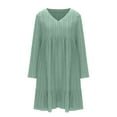thumbnail image 4 of Yyeselk Womens Long Sleeve Casual Dresses V Neck Loose Solid Color Ruched Comfy Swing Empire Waist Ruffle Hem Flowy Knee Length Dress Mint Green XXL, 4 of 6
