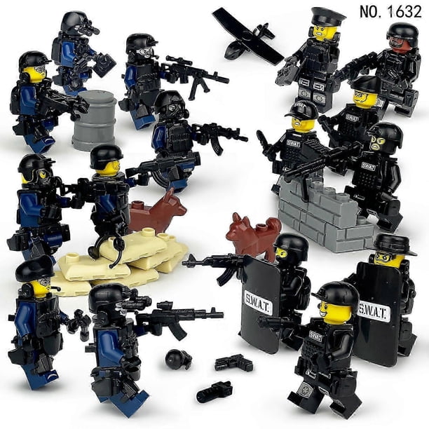 Black SWAT weapon shield dog M8003 minifigure military doll model small particle assembled building block toy
