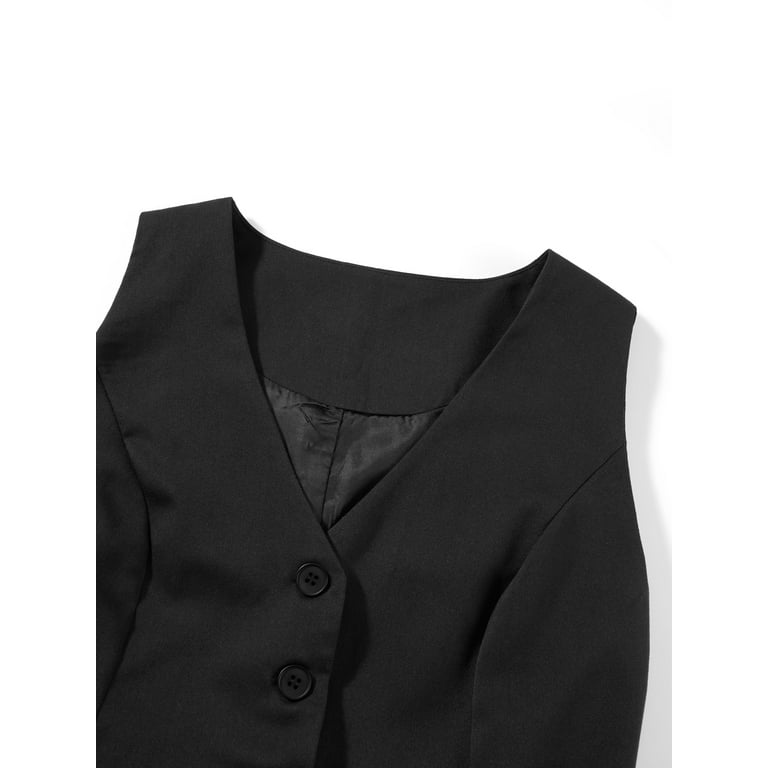Inevnen Women Suit Vest Sleeveless V Neck Button Up Dressy Casual Regular Fitted Waistcoat Crop Top