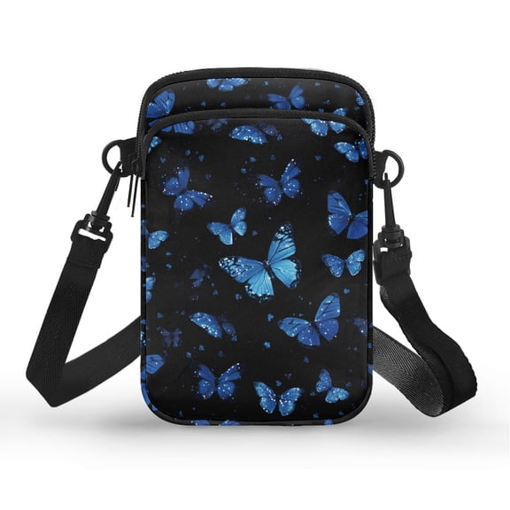 HELLHERO Blue Butterflies 2 Zippers Cross Body Purse Polyester for Men, Women