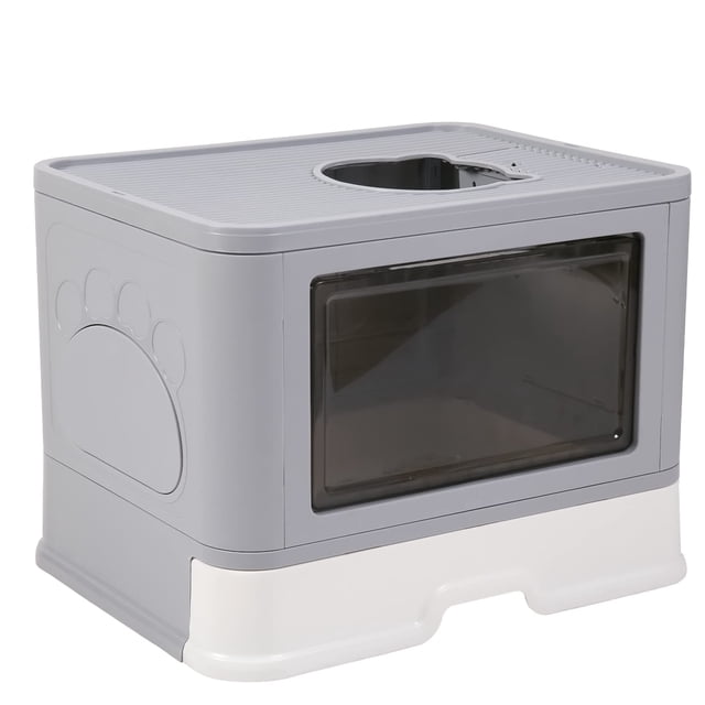 Arenero para Gato Grande Cerrado Caja de Arena para Gatos Plegable con Cajón Extraíble Cagadero Gato con Filtro y Almacenamiento de Bolsa Basura