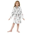 thumbnail image 6 of FORMRS Niños Bathrobe Unisex Hooded Robe Soft Plush Pajamas Sleepwear, Size 7-9T, Black Cartoon Snowmen, 6 of 7