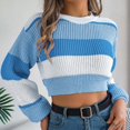 thumbnail image 2 of Cropped Sweater Sevevn Women's Striped Rainbow Cropped Sweater Long Sleeve Lightweight Cute Knit Tops Pullovers, 2 of 9